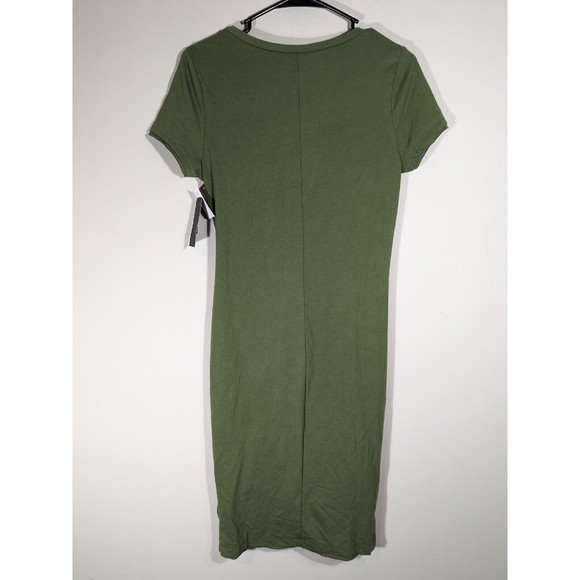 Melrose and Market Green Bronze Ruched Cotton Blend T Shirt Dress Women Size XS - Picture 3 of 8